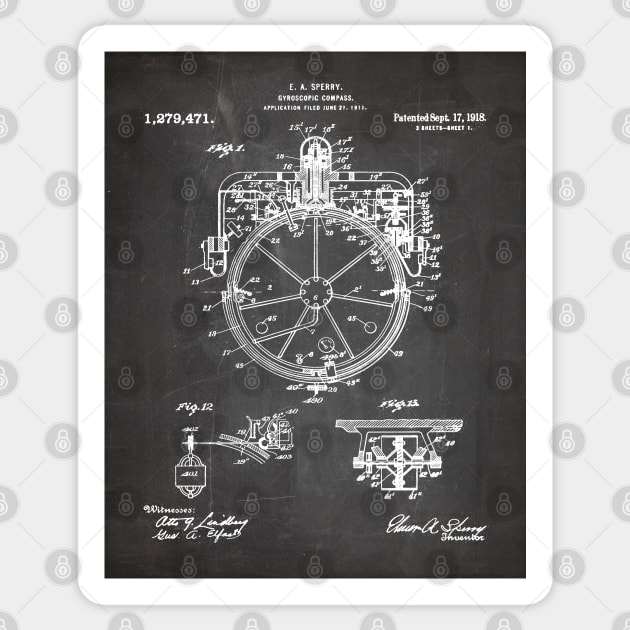 Gyrocompass Patent - Sailor Sailing Boat Lake House Art - Black Chalkboard Sticker by patentpress